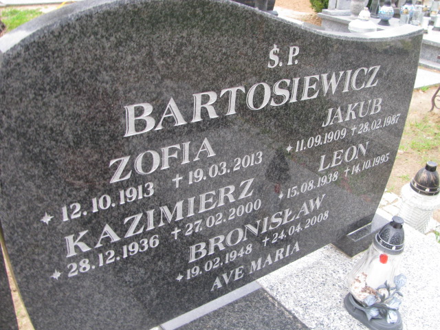 Jakub Bartosiewicz 1909 Sława - Grobonet - Wyszukiwarka osób pochowanych